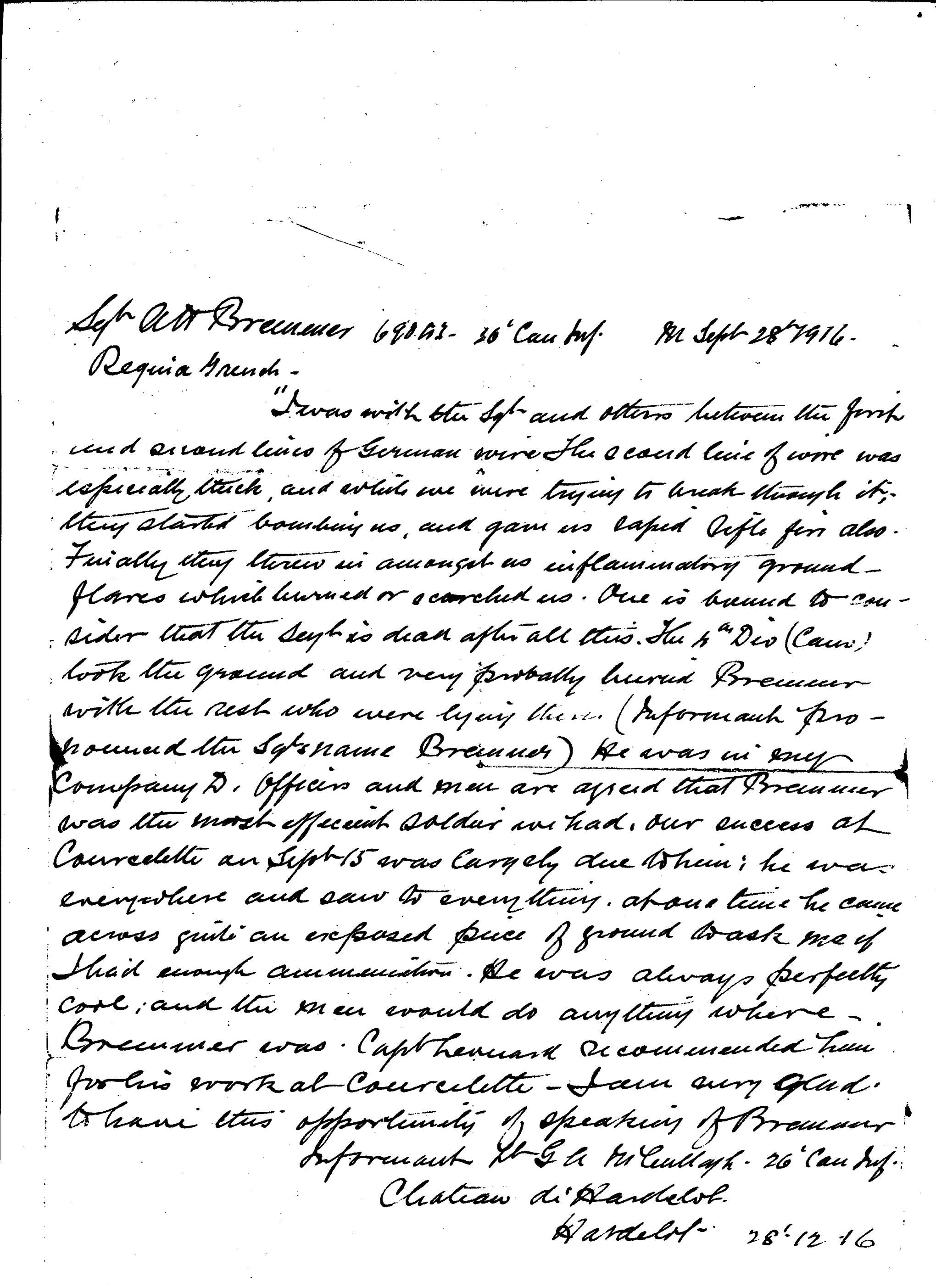 Letter from Lt G A McCullagh