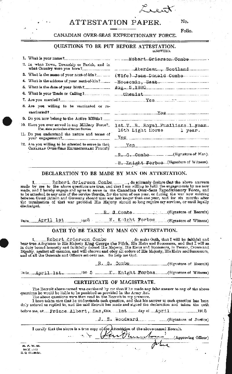 Attestation Paper (front)