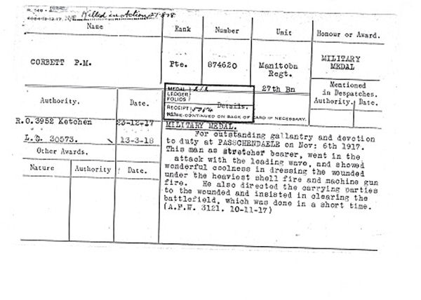 Military Medal Citiation