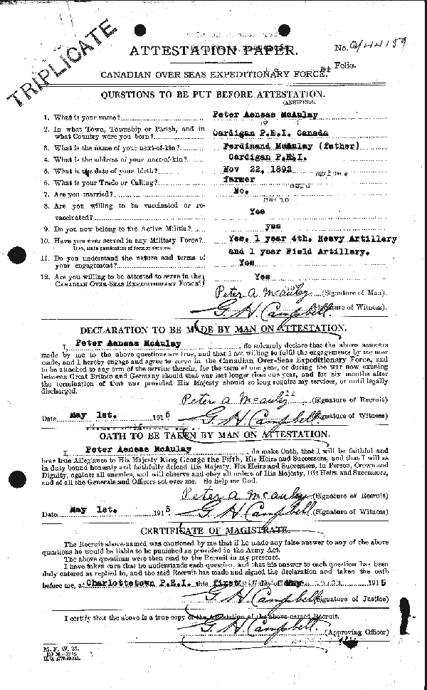 Attestation Paper (page 1)