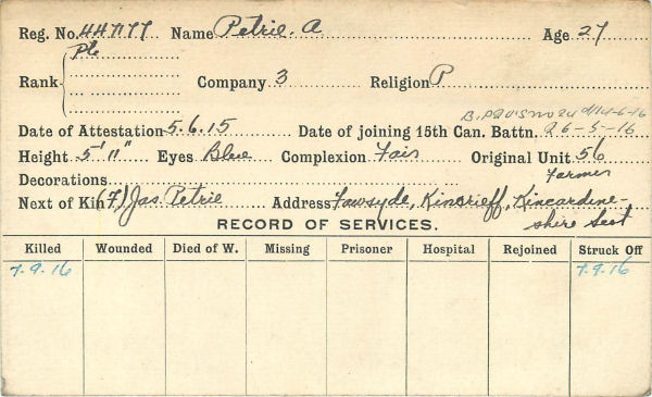 Record of Service Card (Front)