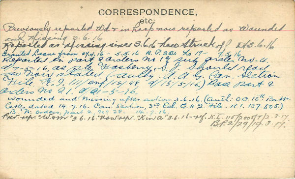 Record of Service Card (Reverse)