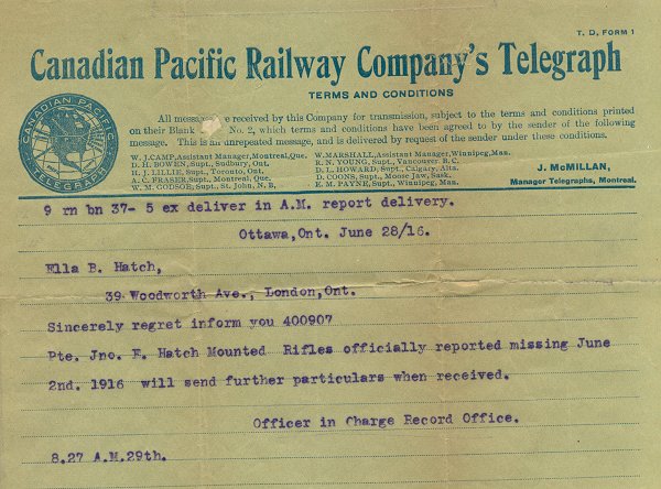 Telegram - June 28, 1916
