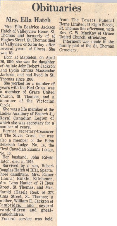 Obituary of Ella Hatch