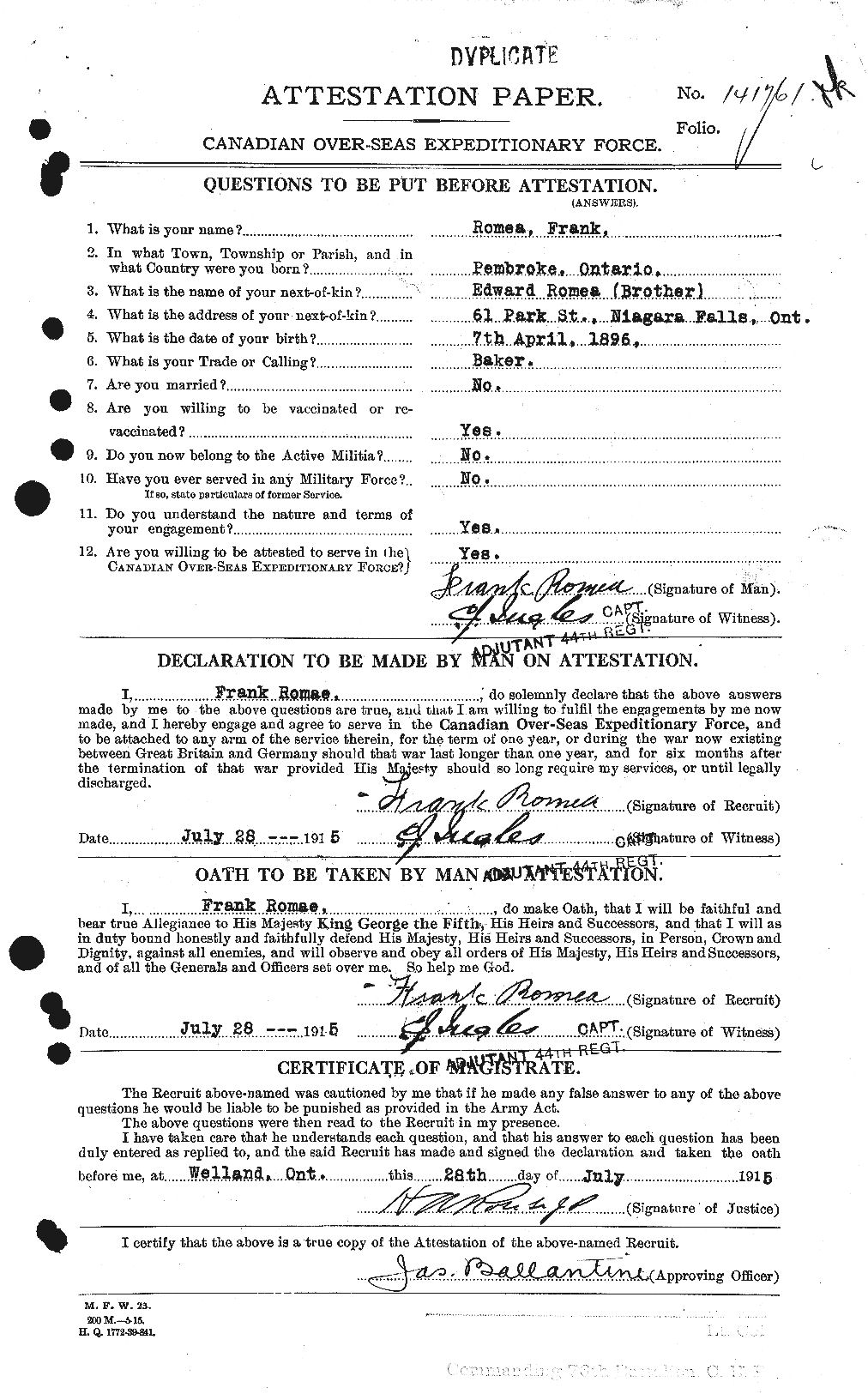 Attestation Paper (page 1)
