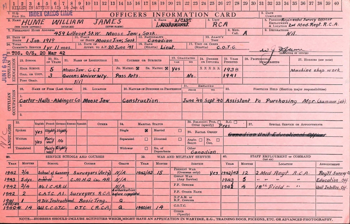 Officer's Information Card