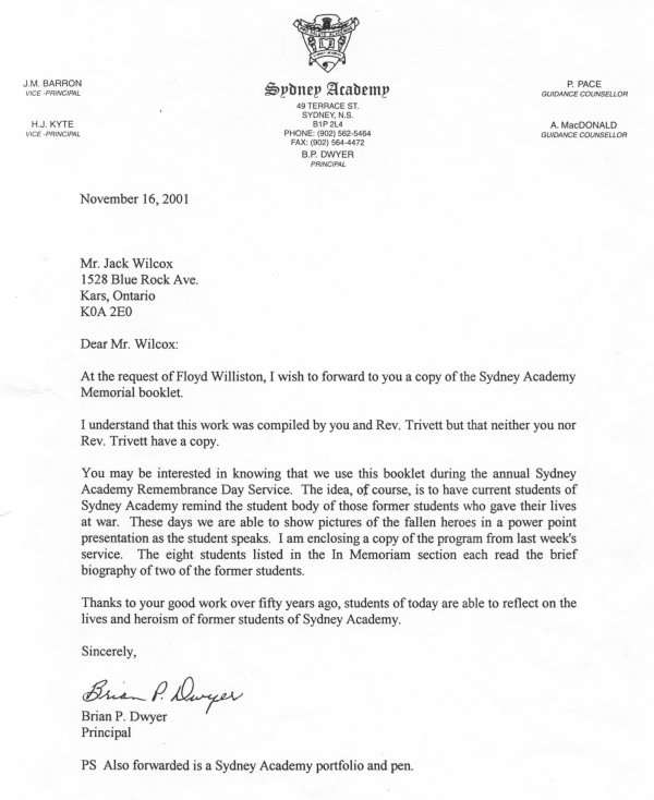 Letter from the Sydney Academy