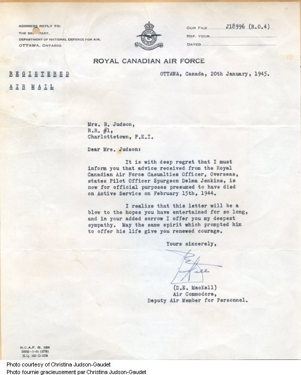 Letter from the Royal Canadian Air Force