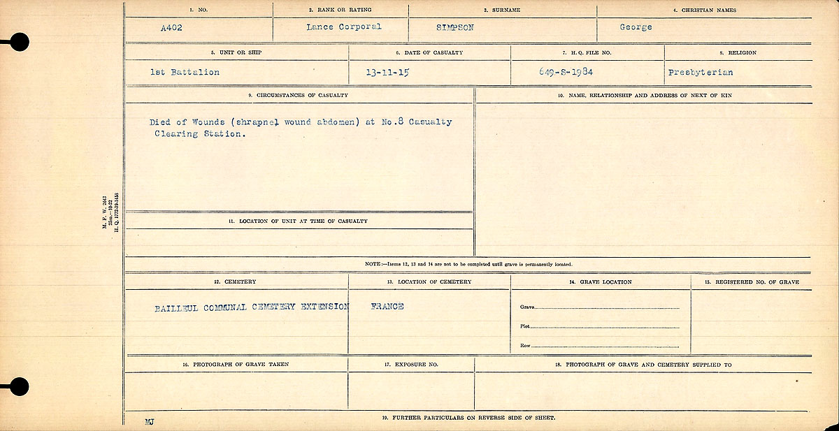 Registres de circonstances du décès