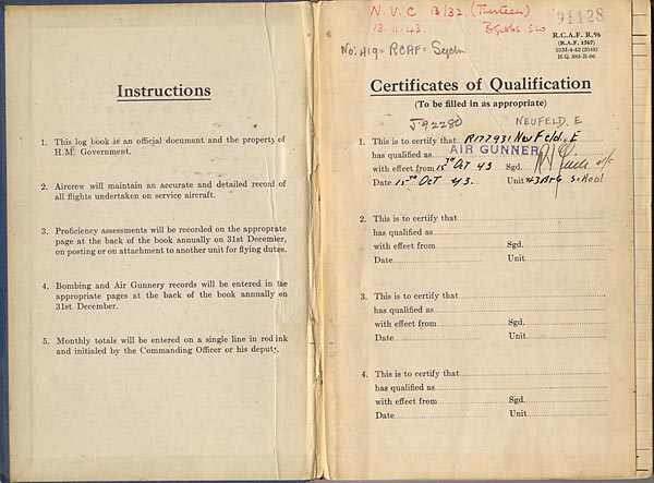 Inside Cover of Log Book