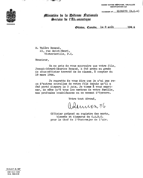 Letter from Department of National Defense