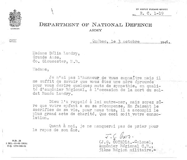 Letter from J.G. Cote