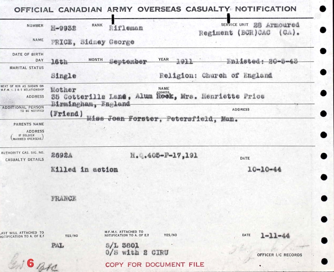 Notification of death