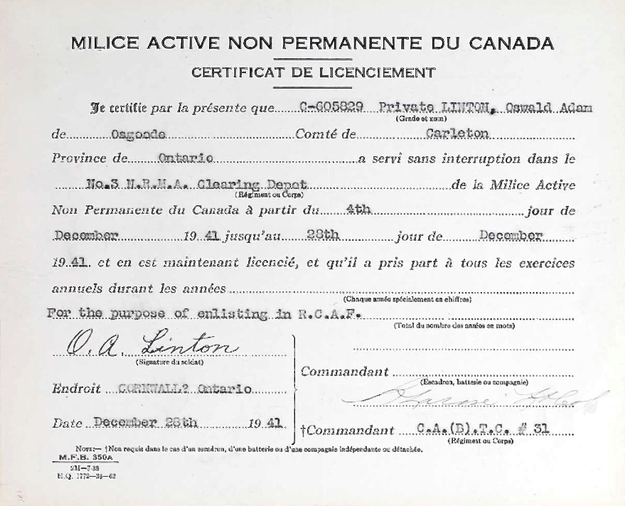 Discharge certificate