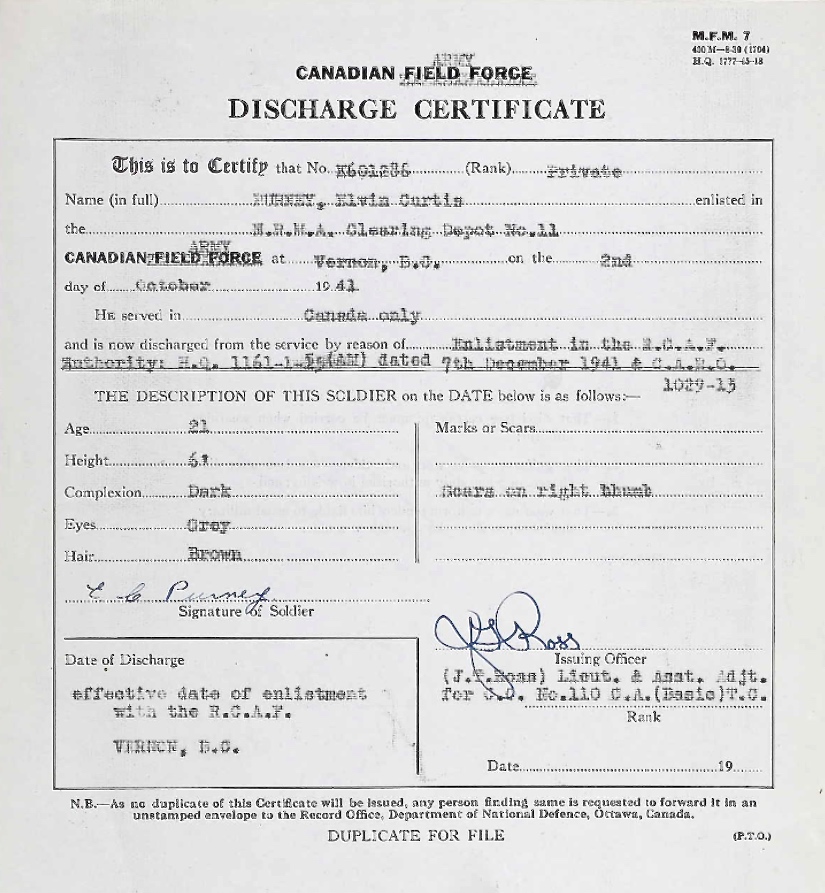 Discharge certificate