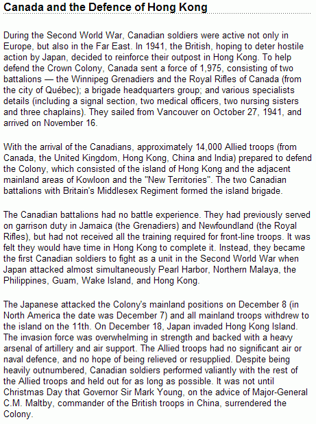 Canada and the Defence of Hong Kong