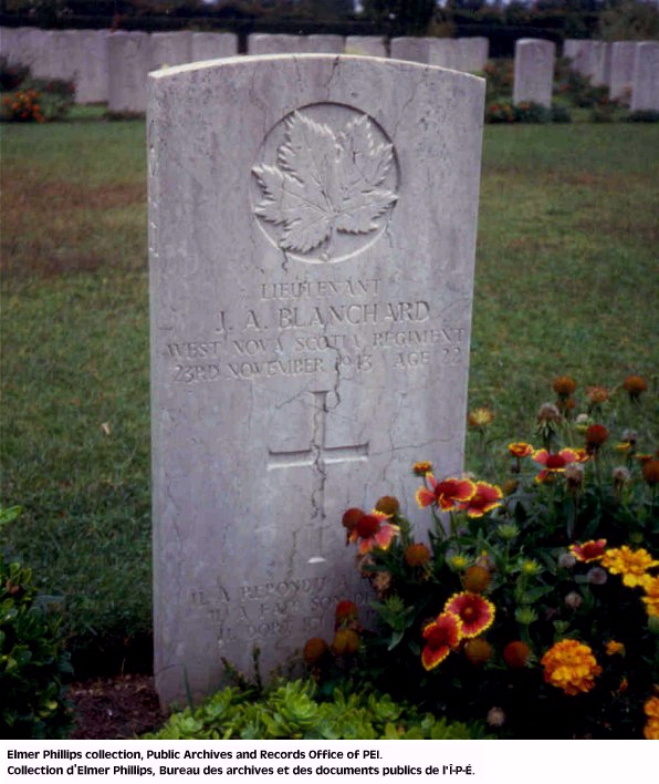 Grave marker for J.A. Blanchard