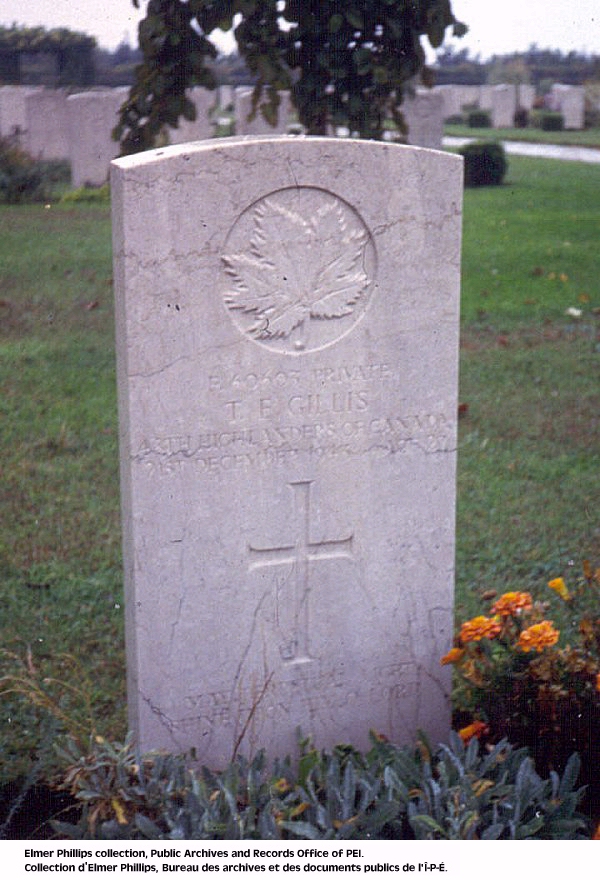 Grave marker for T.E. Gillis