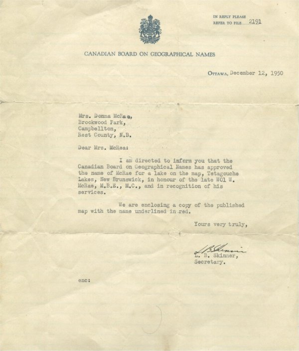 Letter re: Lake McRae