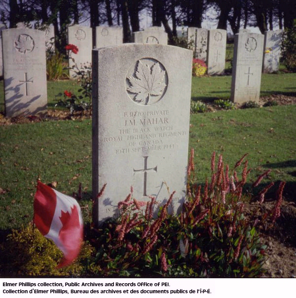 Grave marker for J.M. Mahar