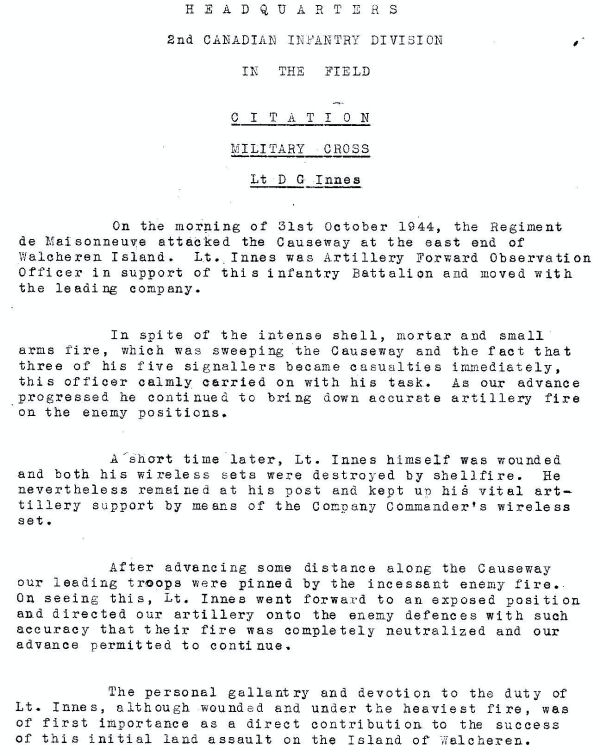 Military Cross Citation