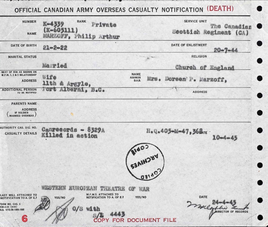 Casualty Notification Form