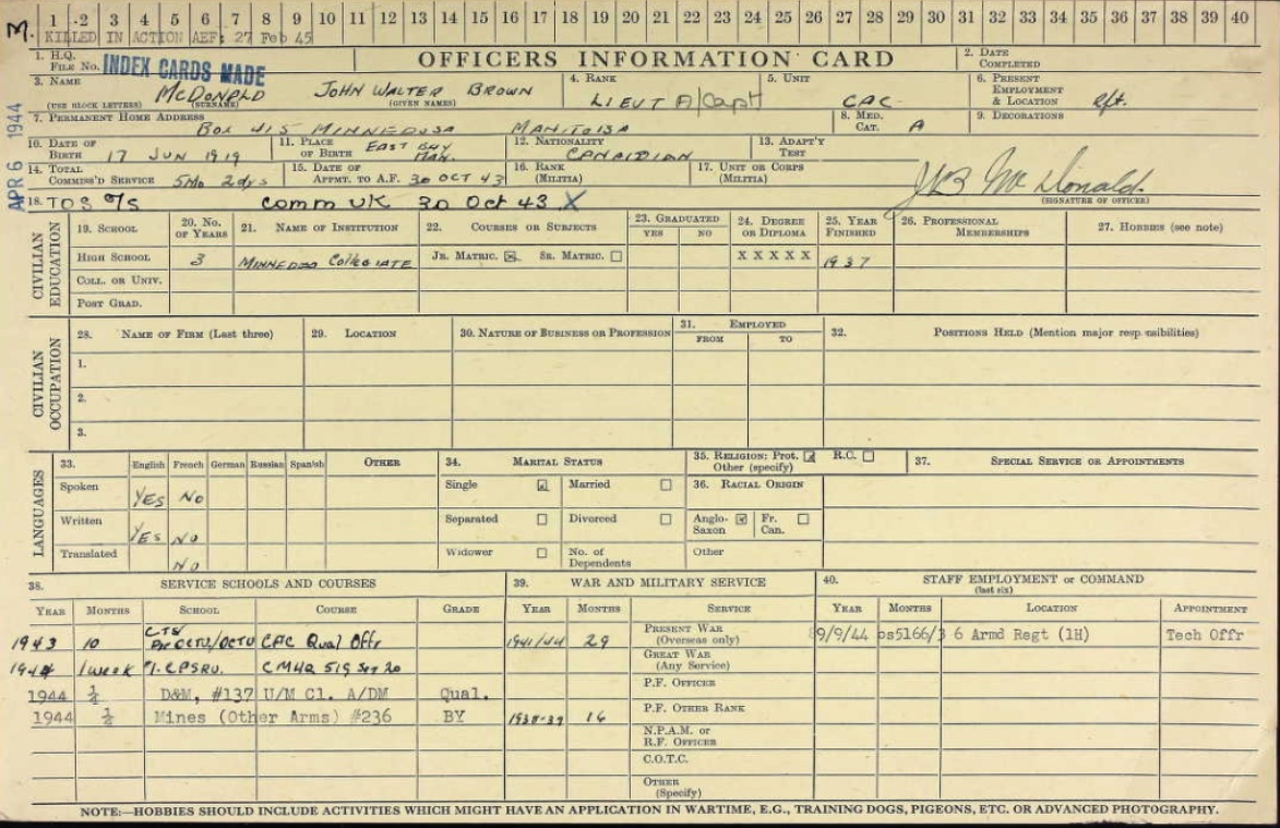 Officers Information Card