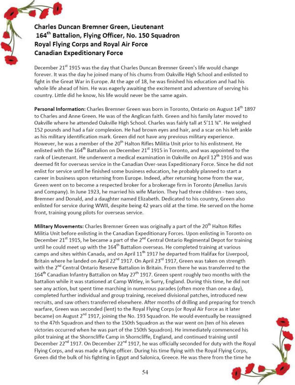 Oakville Remembers Biography