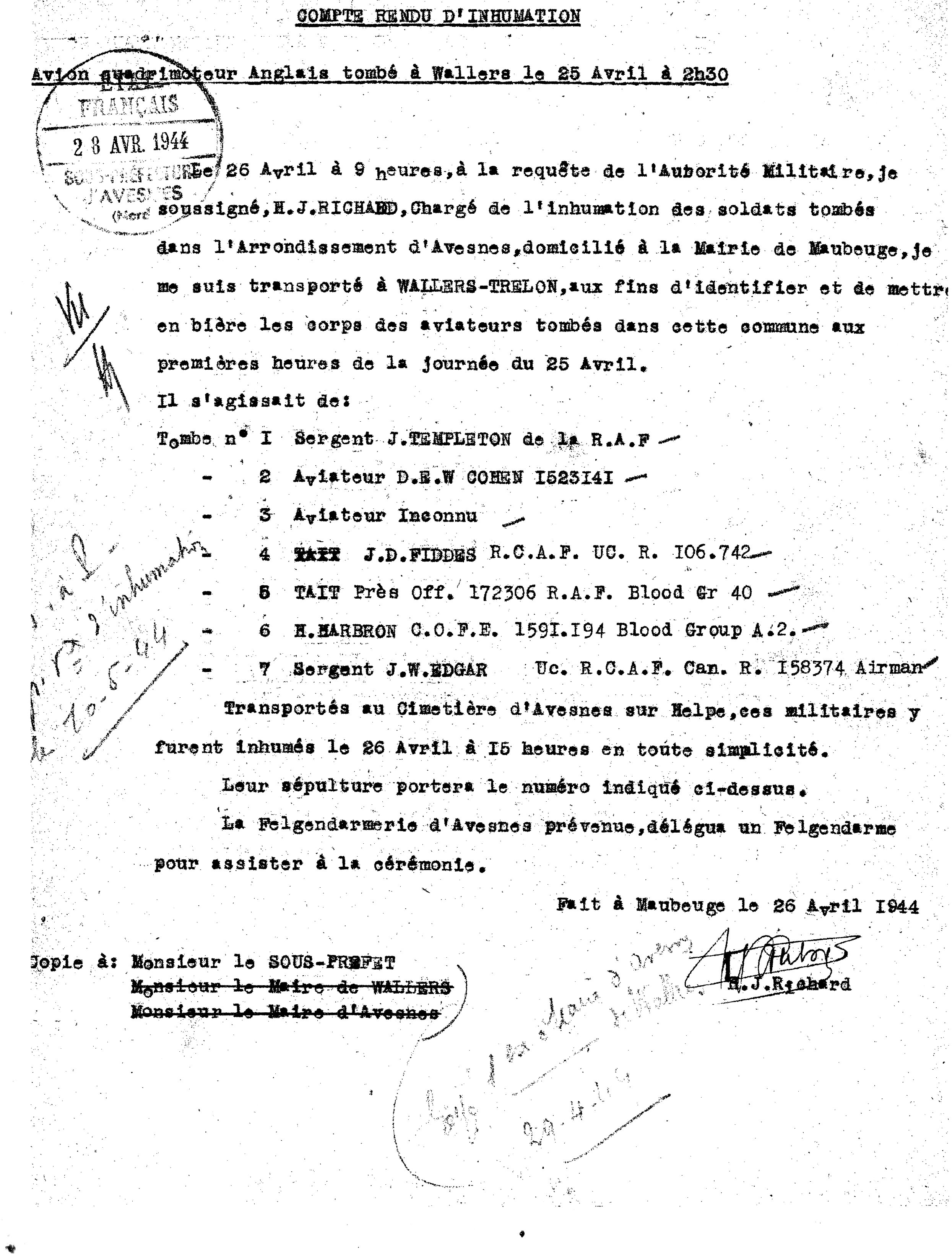 Crash Report (April 25, 1944)