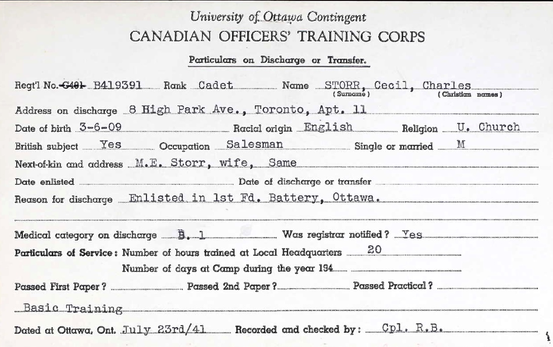 Discharge certificate