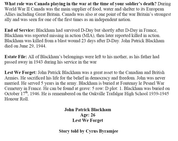Oakville Remembers Biography (Page 2)