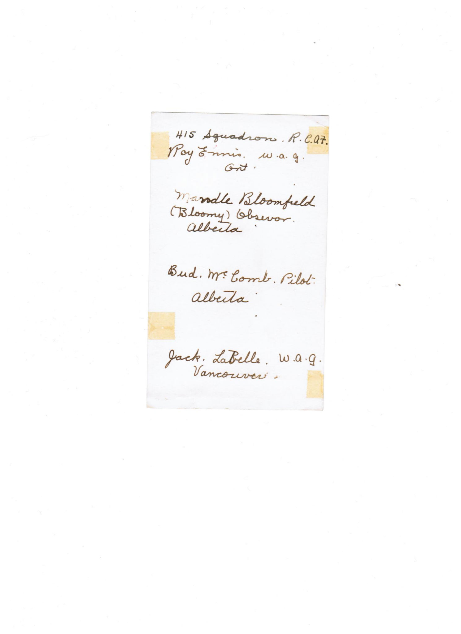 Reverse side of Photo