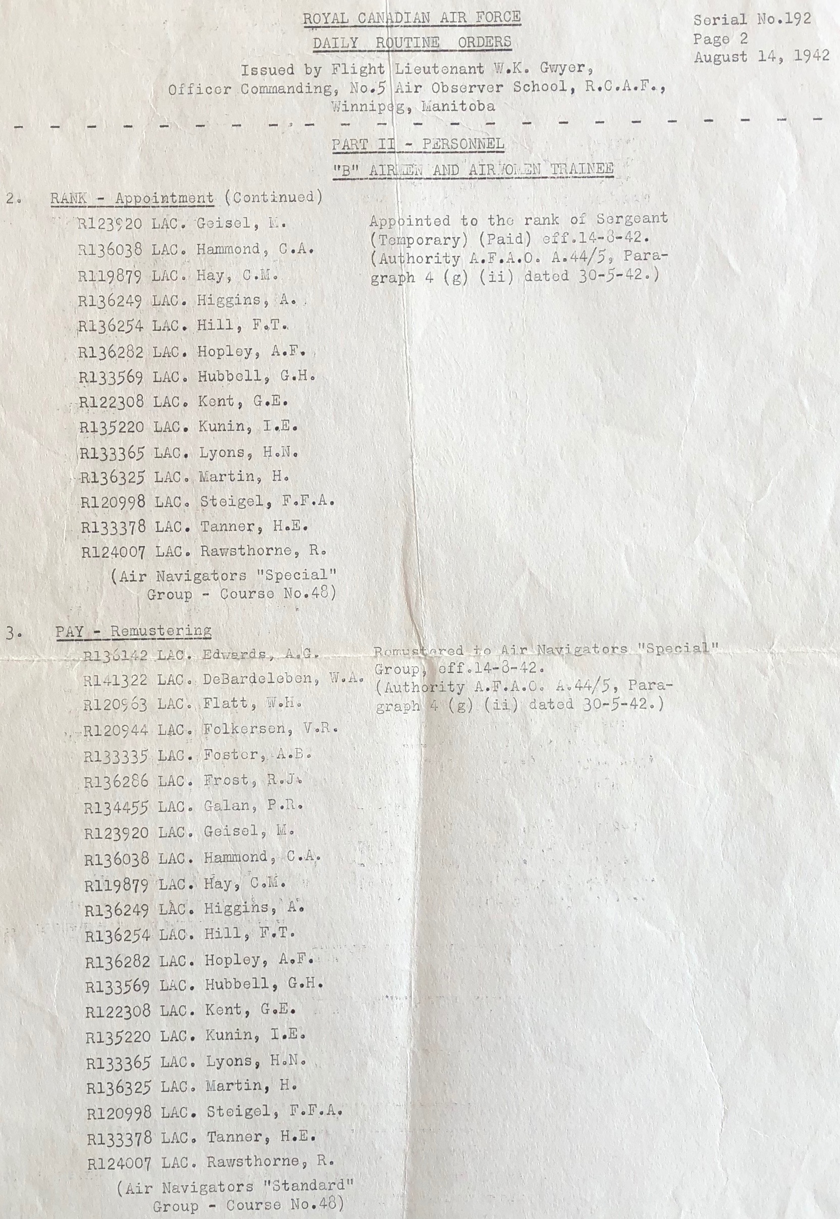 Daily Routine Orders