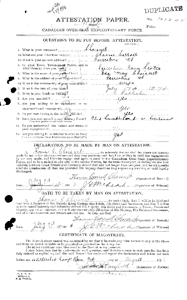 Attestation Papers (Front)