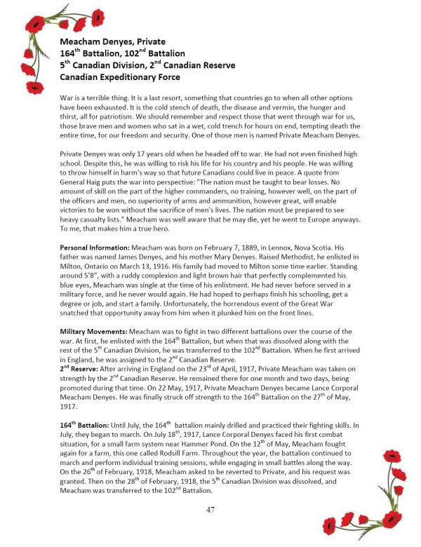 Oakville Remembers Biography