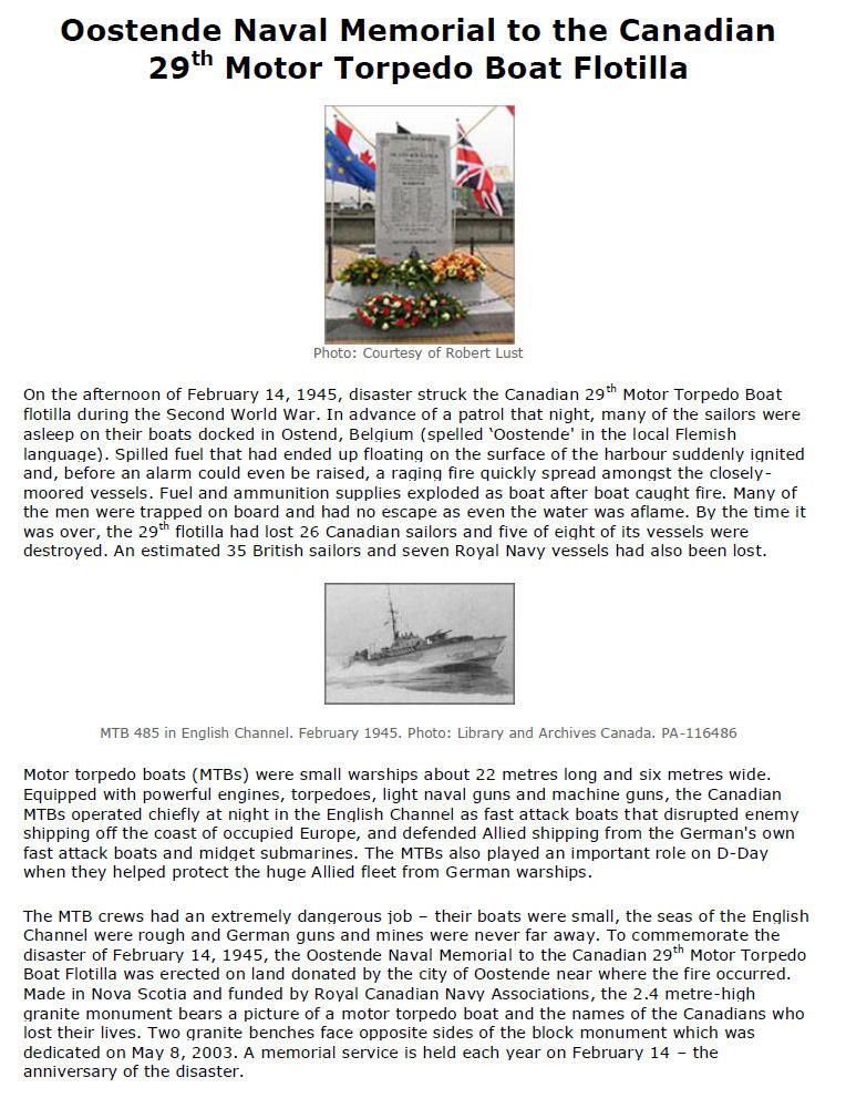 Oostende Naval Memorial to the Canadian 29th Motor Torpedo Boat Flotilla