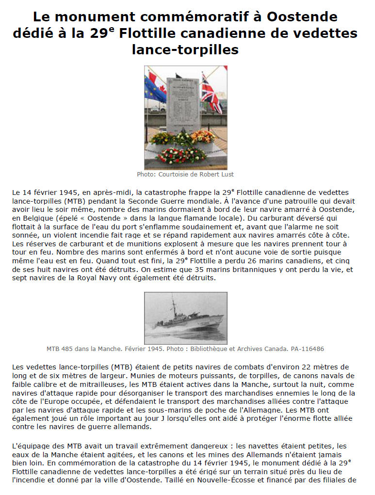 Oostende Naval Memorial to the Canadian 29th Motor Torpedo Boat Flotilla