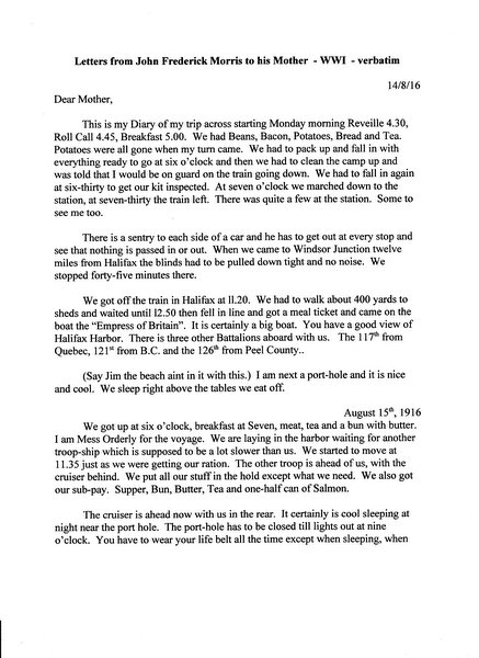 JOHN FREDERICK MORRIS DIARY