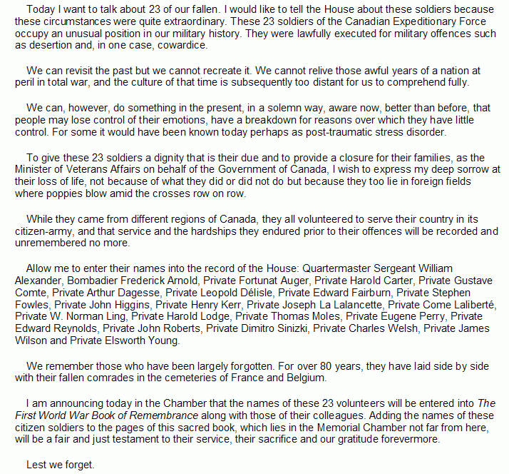 Statement by Hon. Ronald Duhamel