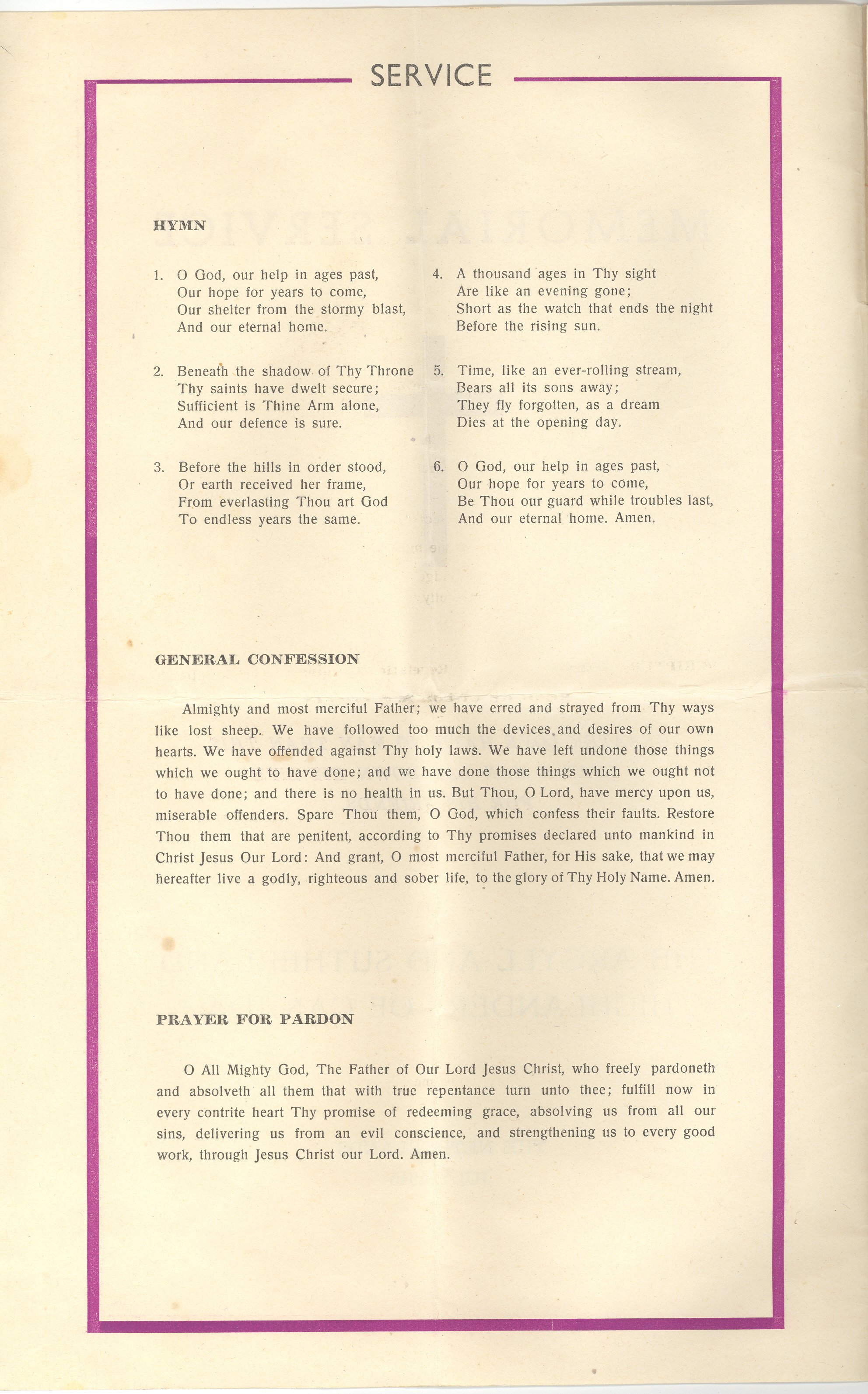 Memorial Service Booklet - July 1945 (page 1)