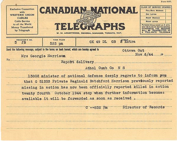 Killed in Action Telegram