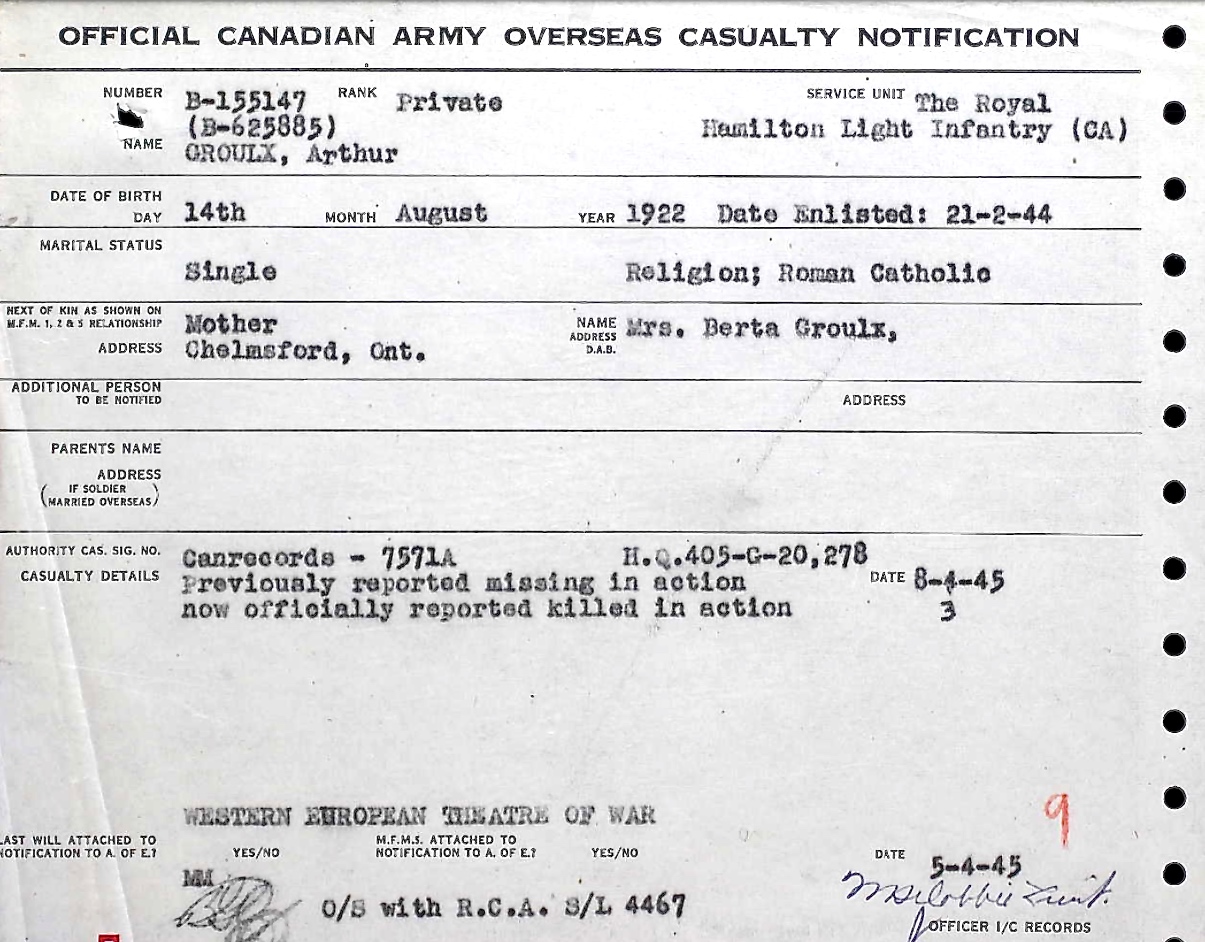 Casualty Notification Form