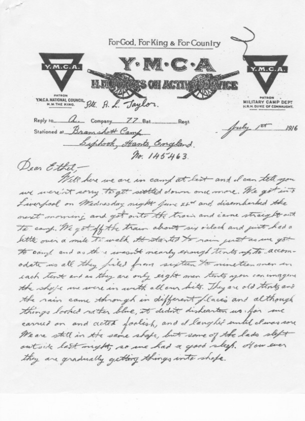 Letter from R. L. Taylor Page 1