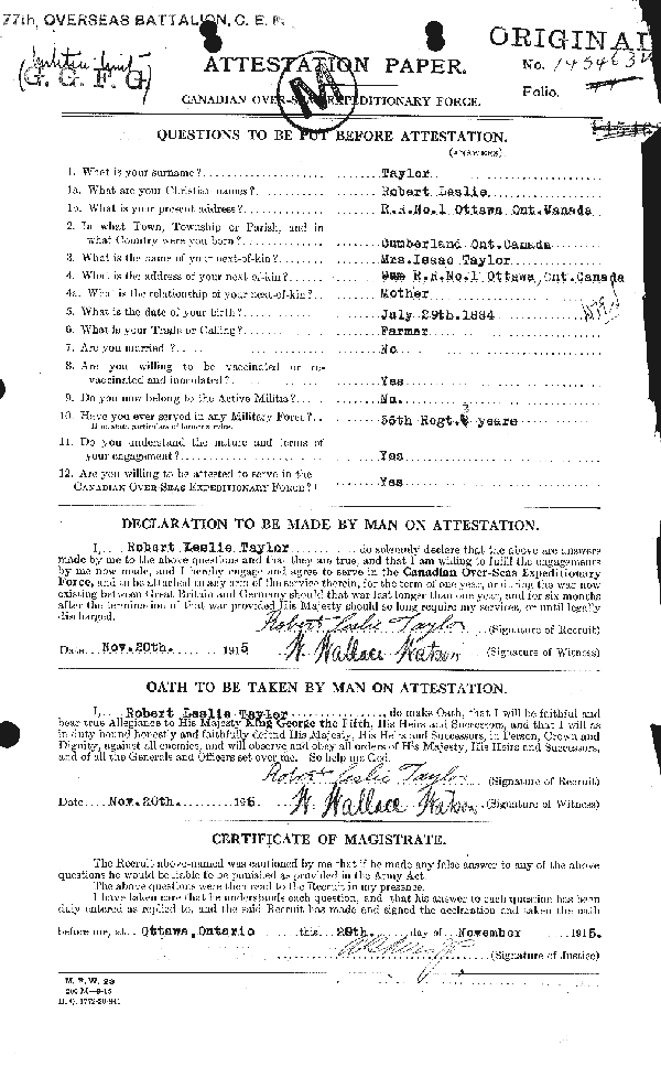 Attestation Paper (page 1)