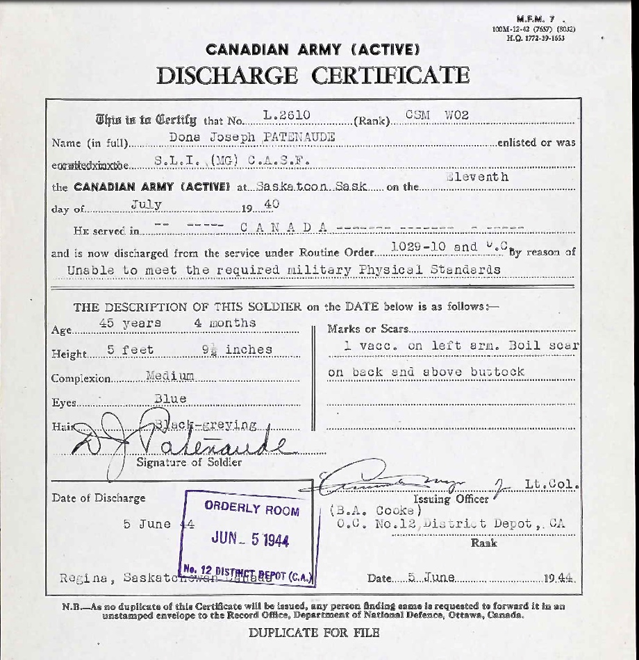 Discharge certificate