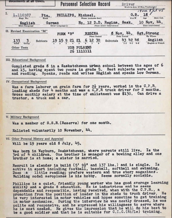 Personnel Selection Form