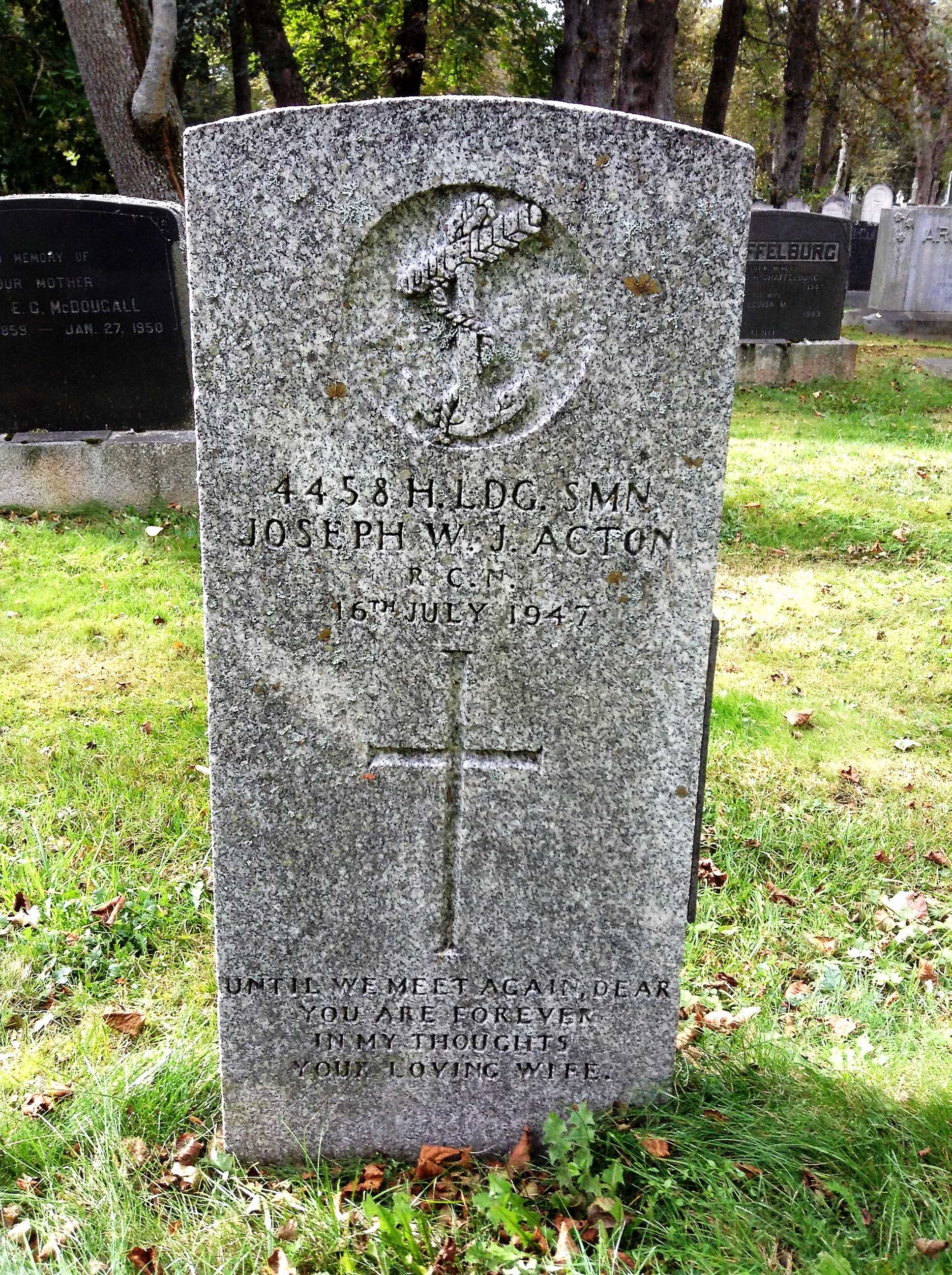 Grave marker for Joseph William John Acton