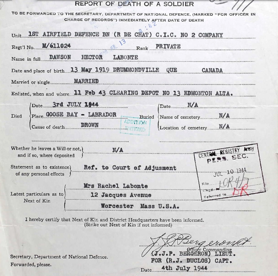 Notification of death