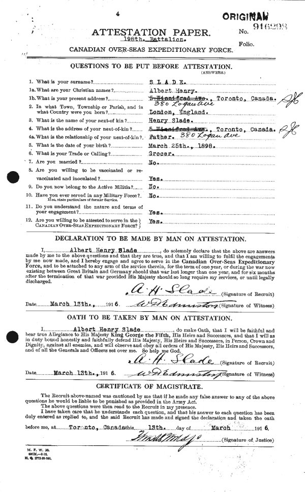Attestation Paper (Front)