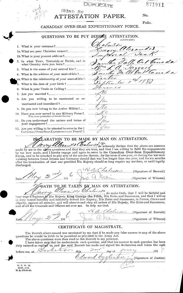 Attestation Paper (front)